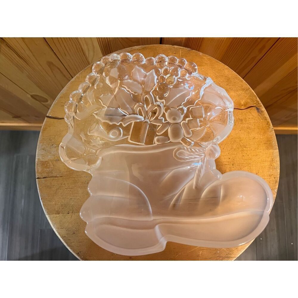 Mikasa Christmas Frosted Santa Boot Glass Candy Dish Plate (7546)